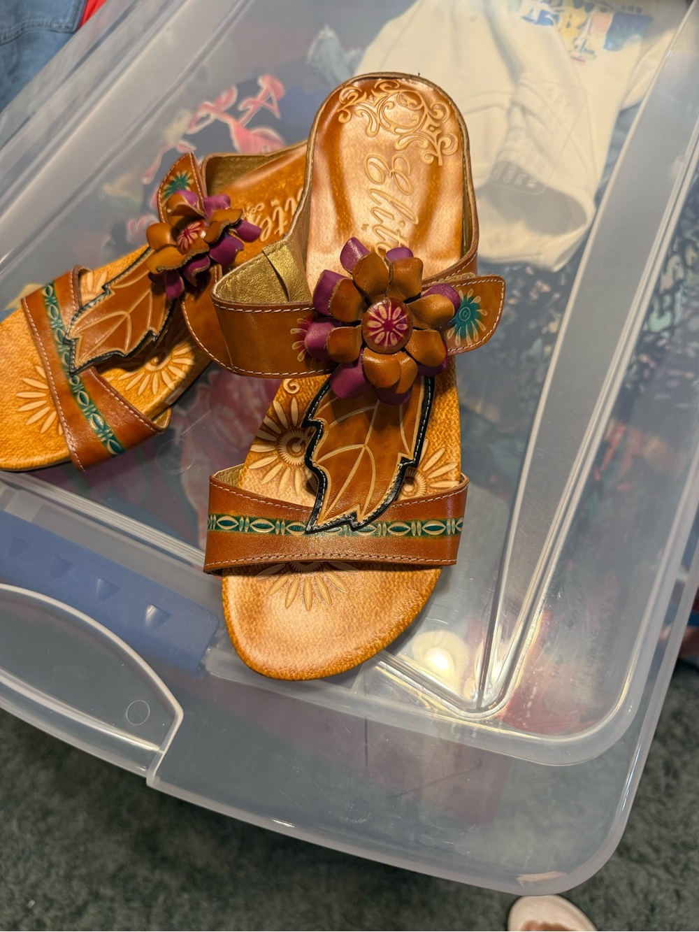 Elite by Corey’s Handcrafted Brown Floral Leather Slide Sandals
